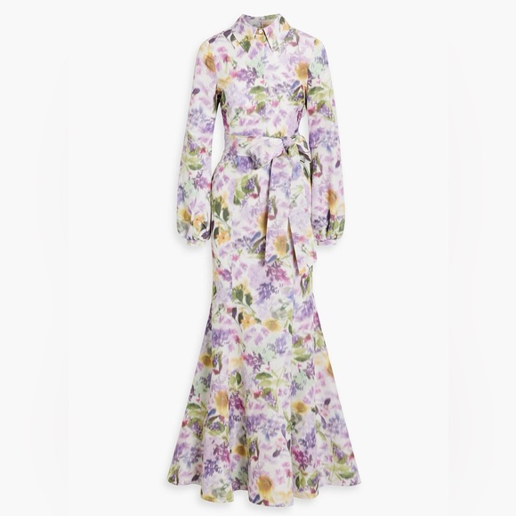Badgley Mischka Dresses & Skirts - BADGLEY MISCHKA Floral-print multicolor Long Sleeve Taffeta Mermaid Gown